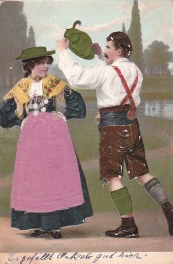 Switzerland Locals In Traditional Costume 1909 Embroidered