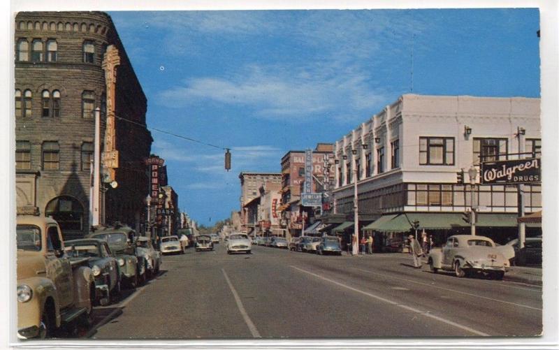 Idaho Street Scene Cars Walgreen Drug Store Boise ID 1950s postcard