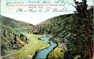 Gateway to Missoula Hellgate Canyon Montana Postcard Husom MT 1908