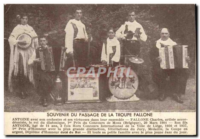 Old Postcard Remembrance passage of the troop Fallon Accordion Banjo