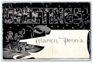 1907 Greetings From Clarion Pennsylvania Stars Cars Big Jumbo Letters Postcard