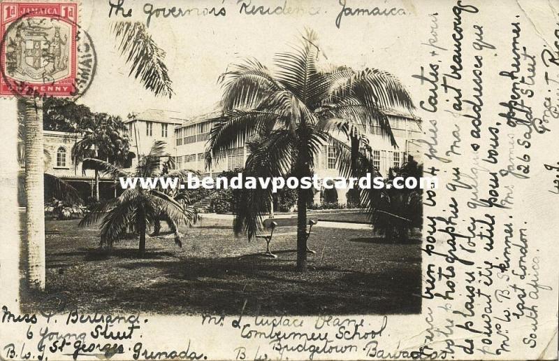 jamaica, B.W.I., KINGSTON, Governors Residence (1904) RPPC, Half-Way-Tree Cancel