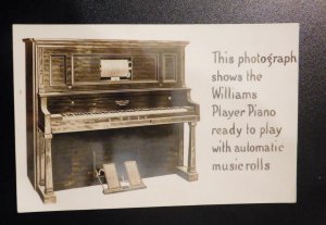 Mint USA Advertising Postcard Williams Player Piano Automatic Music Rolls