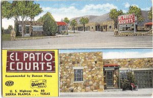 Sierra Blanca, Texas EL PATIO COURTS Roadside 1940s Linen R.C. Shaul Postcard