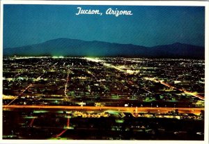 Tucson, AZ Arizona  CITY At NIGHT Bird's Eye View   1974 4X6 Petley Postcard