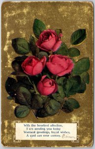 1909 Bunch Of Red Roses Greetings And Wishes Card Posted Postcard