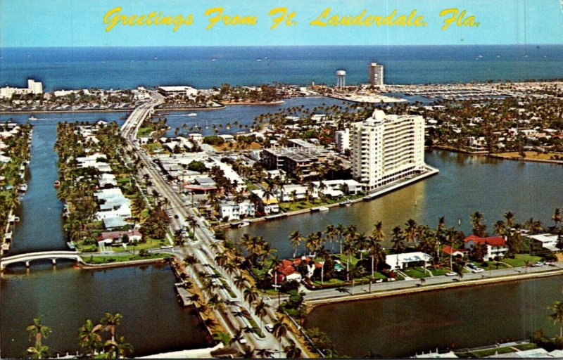 Florida Fort Lauderdale Greetings With Birds Eye View 1969
