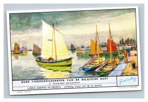 Vintage Liebig Trade Card Dutch 2 of The Old Fishing Sailing Ship of Belgium Set