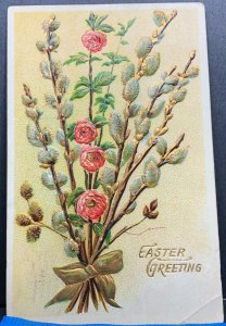Easter Greeting Pussy Willow Lily 1910s Flower Antique Postcard