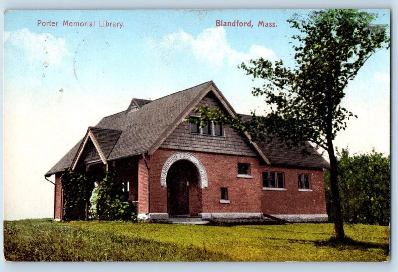 Blandford Massachusetts Postcard Porter Memorial Library Exterior 1908 Vintage