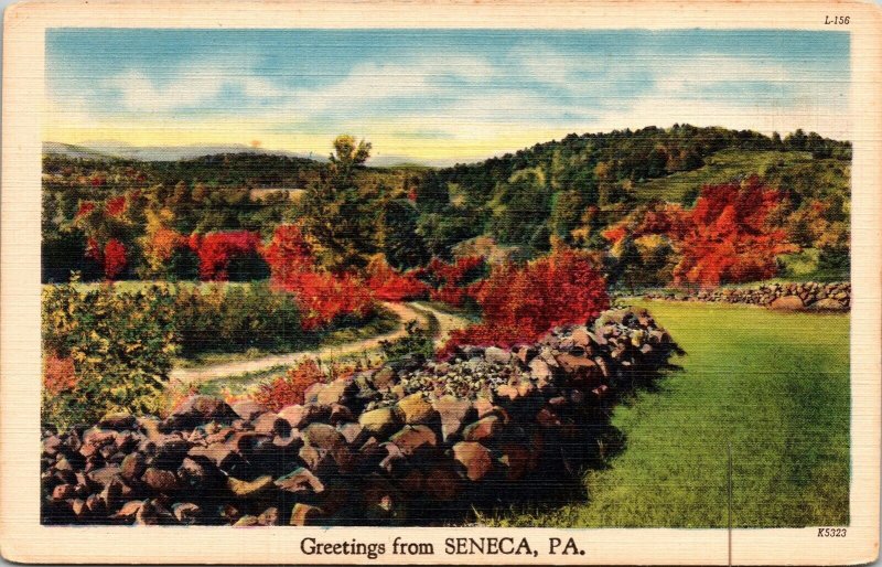 Greetings Seneca PA Pennsylvania Linen Postcard VTG UNP Unused Vintage 