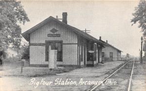 B45/ Arcanum Ohio Postcard c1930s Big Four Railroad Station Depot