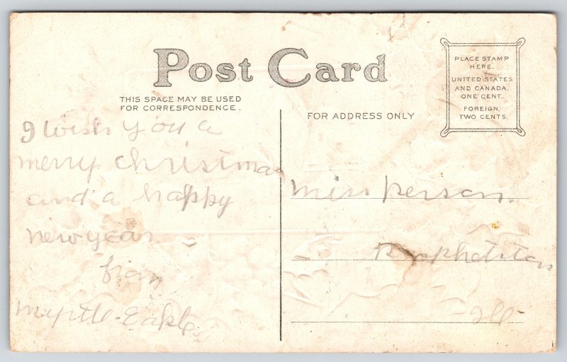 Christmas~Holly Windmill & Christmas Greeting~Vintage Postcard