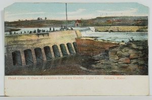 Maine The Head Gates and Dan of Lewiston & Electric Light Co Auburn Postcard P19