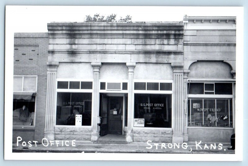 c1940's Post Office Building Strong Kansas KS RPPC Photo Vintage Postcard