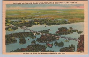 Canadian Span, Thousand Islands Bridge, Ontario, 1947 Linen Aerial View Postcard