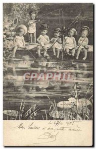 Old Postcard Fun Children Bebe Fishing