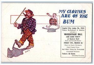 My Clothes Are On The Bum Postcard Masonic Capitol City Lodge Advertising c1910s