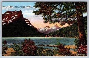 Lake St Mary From Baring Creek, Glacier National Park MT, 1951 Linen Postcard