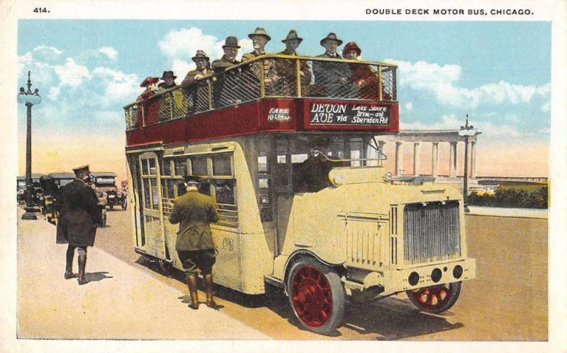 Chicago Illinois Double Deck Motor Bus Sight Seeing Vintage Postcard AA4999