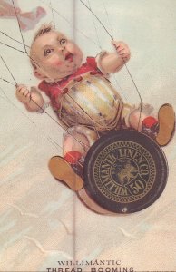 Victorian Trade Card - Willimantic Thread - Baby and balloon 1881