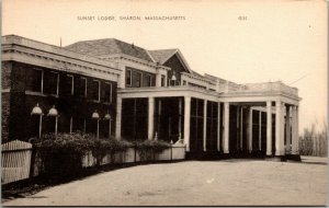 Vtg Sharon Massachusetts MA Sunset Lodge & Cottages 1940s Postcard