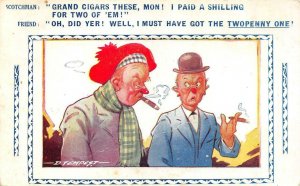 Comic  SCOTCHMAN & FRIEND SMOKING GRAND CIGARS  Tempest Artist Signed Postcard