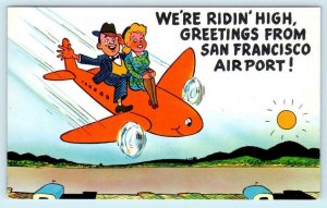SAN FRANCISCO AIRPORT, California CA ~ COMIC AIRPLANE ca 1960s Postcard