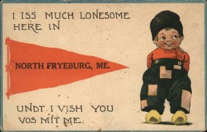 North Fryeburg Maine ME Dutch Boy Pennant Flag c1910 Vintage Postcard