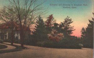 Vintage Postcard 1909 Entrance & Driveway To Elizabeth Park Hartford Connecticut