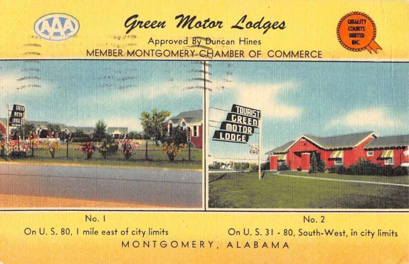 Montgomery Alabama Green Motor Lodges Multiview Antique Postcard K106717