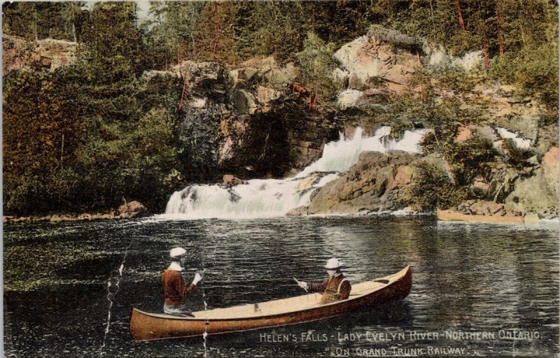 Helen's Falls Lady Evelyn River Ontario 1907 Drayton Cancel Postcard H46 *as is