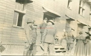 Military, US Army Men outside of Barracks, RPPC