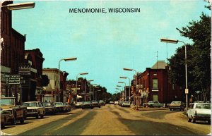 USA Menomonie Wisconsin Street View Chrome Postcard C032