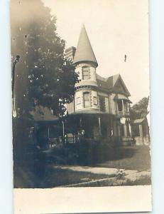 1920's rppc architecture UNIQUE HOUSE WITH CONE SHAPED TOP ON TURRET HM0541