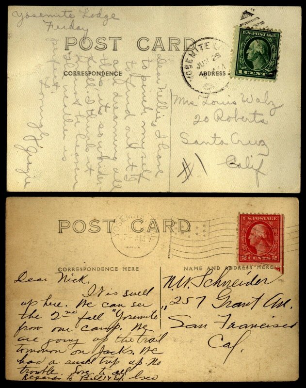 TWO RPPC Yosemite El Capitan and Waterfalls  early 20th century