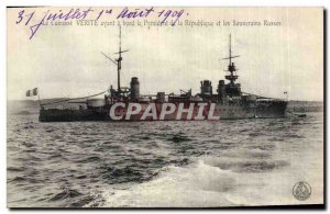 Old Postcard Boat War On Truth armor having on board the President of the Rep...