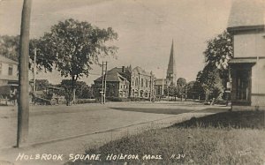 Holbrook MA Holbrook Square Street View Horse & Wagon Real Photo Postcard