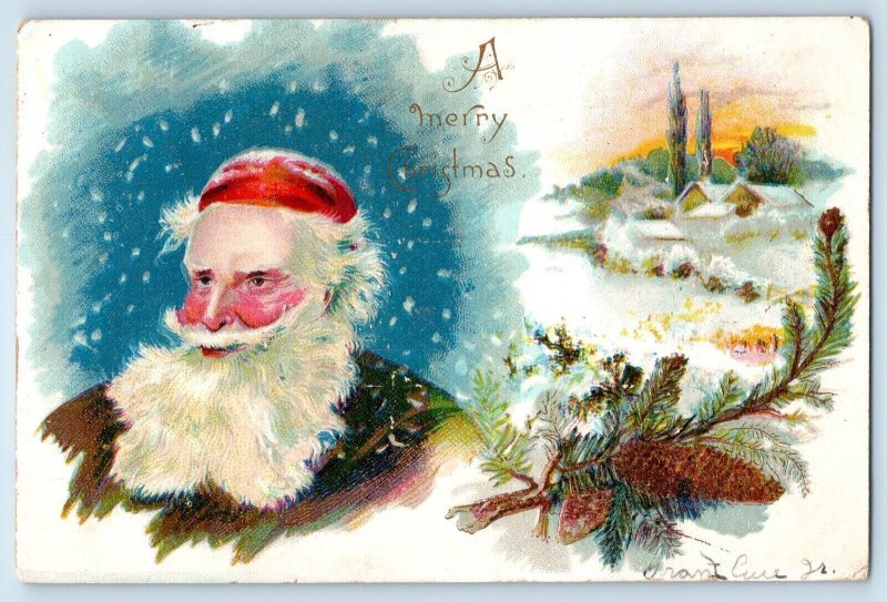 1906 Christmas Santa Claus Pinecone Embossed Pine Hill New York NY Postcard