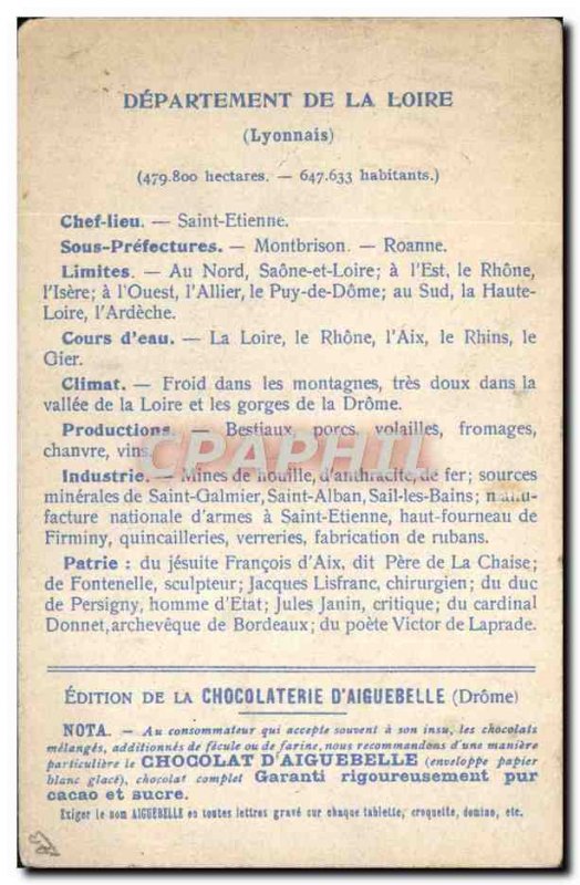 Postcard Old MAPS Chocolaterie d & # 39Aiguebelle St Etienne Loire