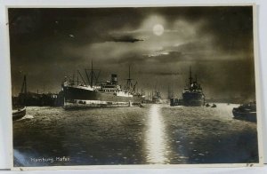 Germany Hamburg Hafen Harbour Ships with Night Sky Postcard L9