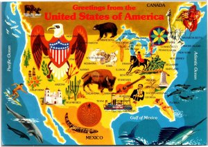 Postcard Map Souvenir Greetings from the United States of America