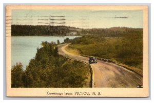 Generic Greetings Scenic  Road Pictou Nova Scotia Canada Linen Postcard R29