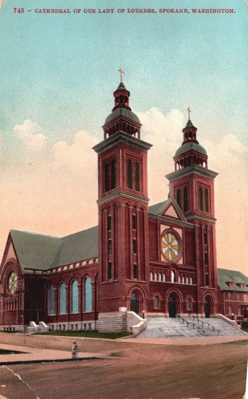 Vintage Postcard Cathedral of Our Lady of Lourdes Parish Spokane Washington WA