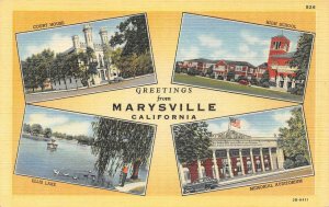 MARYSVILLE, CA Court House High School Ellis Lake 1949 Vintage Linen Postcard