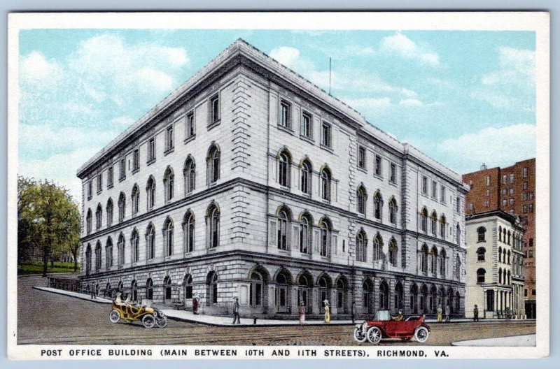 1920's RICHMOND VIRGINIA VA POST OFFICE BUILDING OLD CARS ANTIQUE POSTCARD