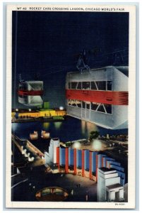 1933 Sky Ride Rocket Cars Crossing Lagoon Chicago Worlds Fair Illinois Postcard