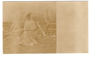 Vintage Real Photo, Woman Beside Log Fence, Lucy Rudolph, SS Bay Nova Scotia