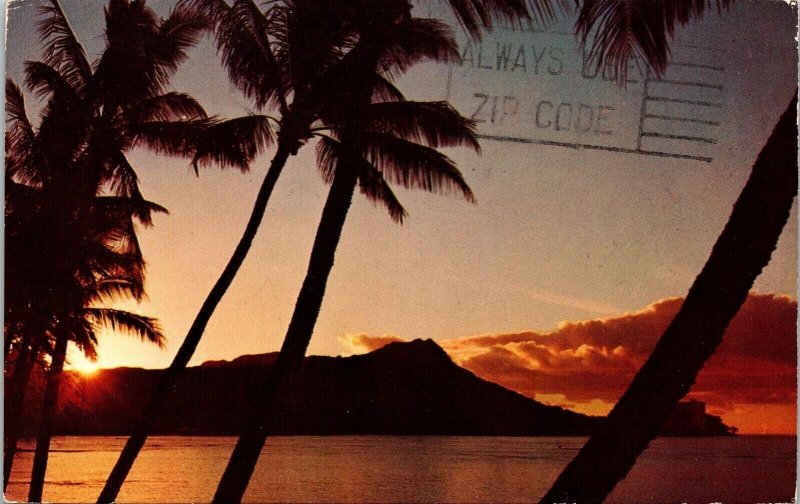 Sun Rising Diamond Head Hawaii HI Honolulu Cancel c1969 WOB Note Postcard Nani 