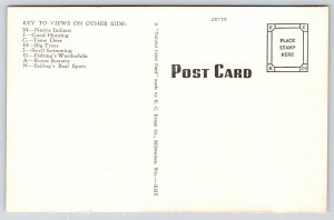 Michigan~State Large Letter Linen Postcard~Trout Fish Basket~Deer~Sailboat~1940s